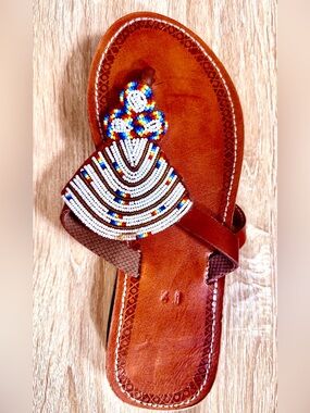 Beaded Women's Leather Thong Sandals